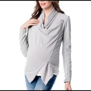 BLANK NYC Faux Leather Cross Over Jacket Viscose Cross Over Zip Grey Jacket